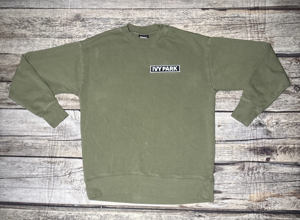 Ivy Park Crewneck Sweatshirt Box Logo Adult Size XS Oversized Army Green